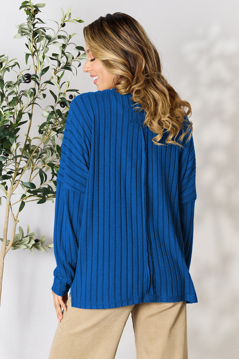 Ribbed Round Neck Slit Knit Top - 5 Colors