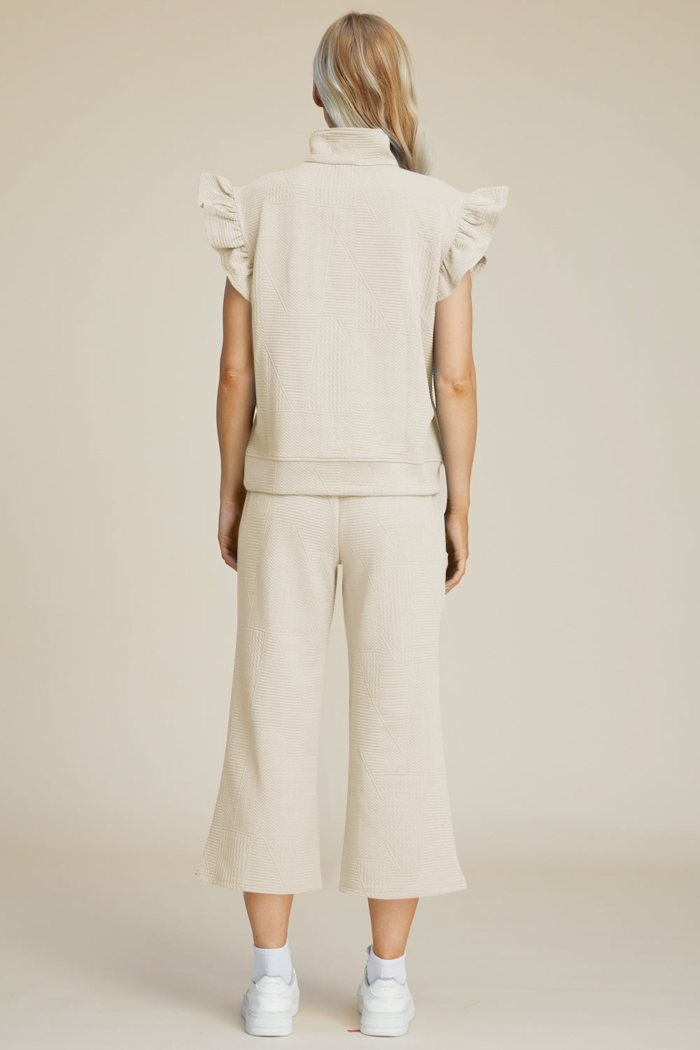 Texture Ruffle Short Sleeve Top and Wide Leg Pants Set - 5 Colors