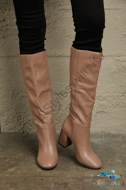 Block Heel Knee High Boots Mocha / 6 Shoes