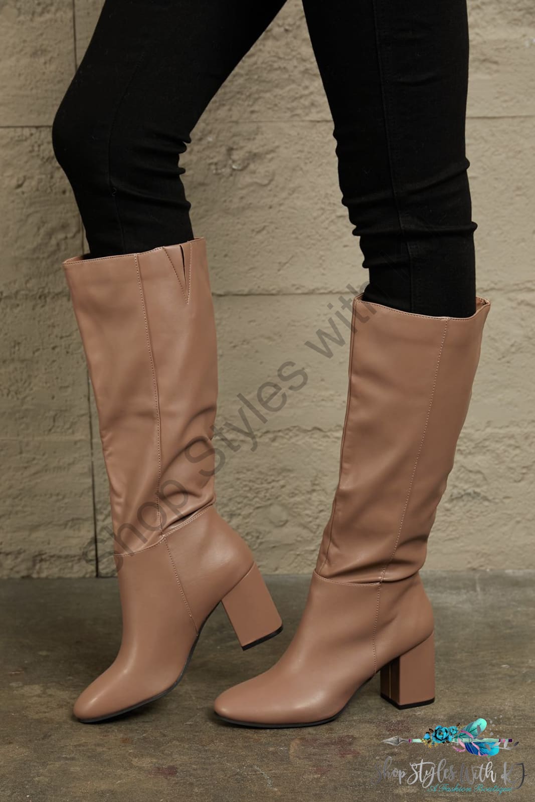 Block Heel Knee High Boots Shoes