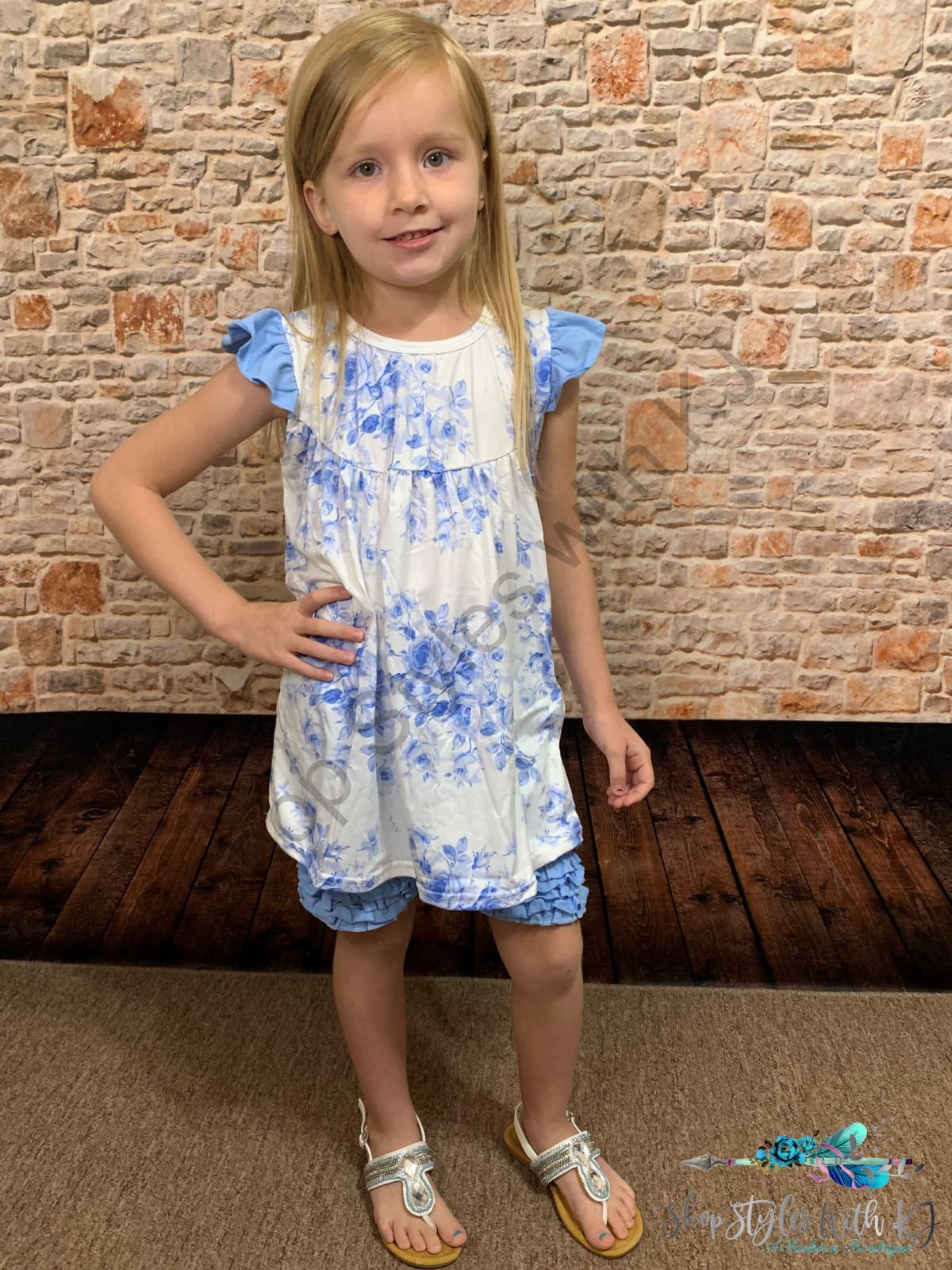 Blue Blooms 2Pc Short Set Kids