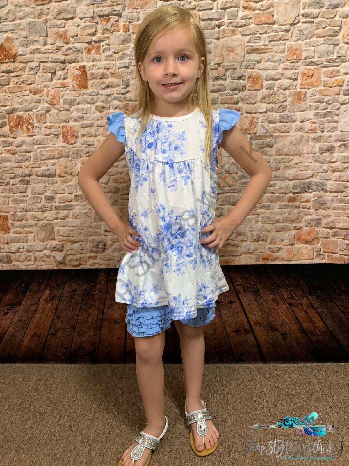 Blue Blooms 2Pc Short Set Kids