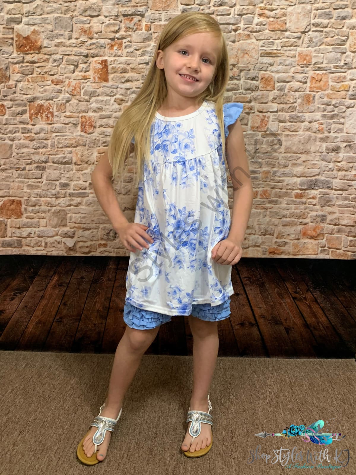 Blue Blooms 2Pc Short Set Kids