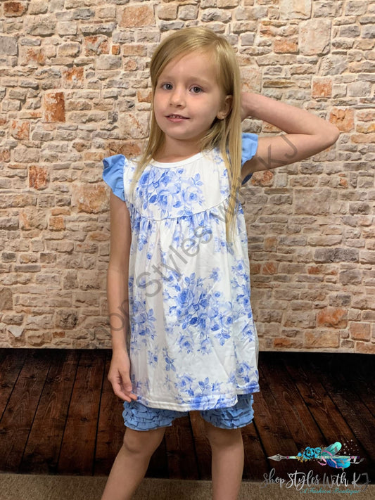 Blue Blooms 2Pc Short Set Kids