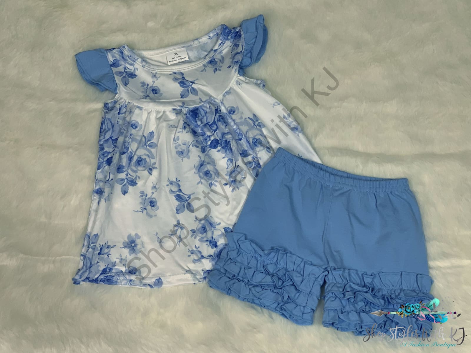 Blue Blooms 2Pc Short Set Kids