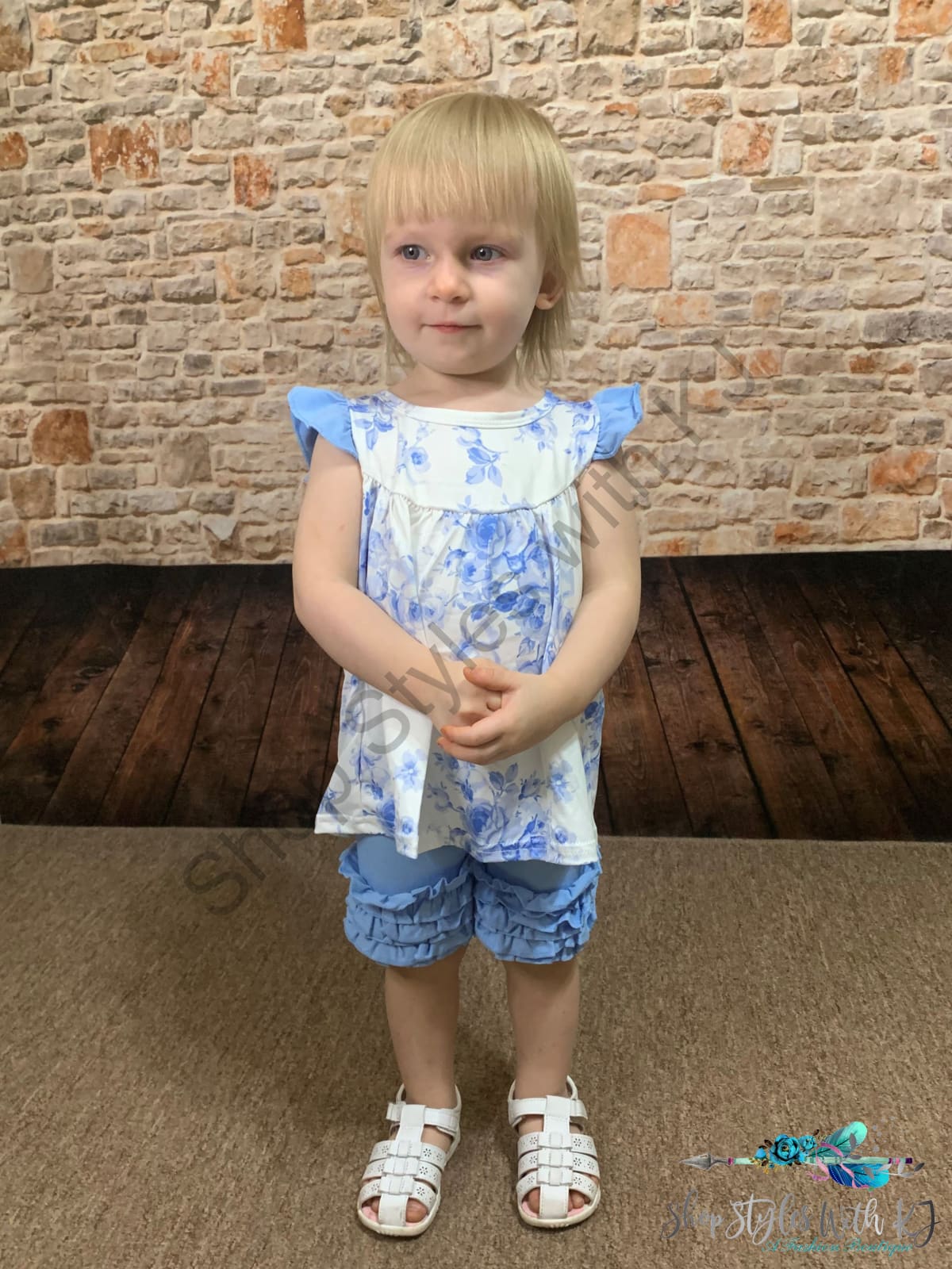 Blue Blooms 2Pc Short Set Kids