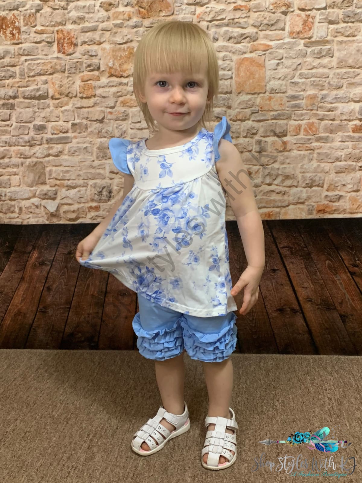 Blue Blooms 2Pc Short Set Kids