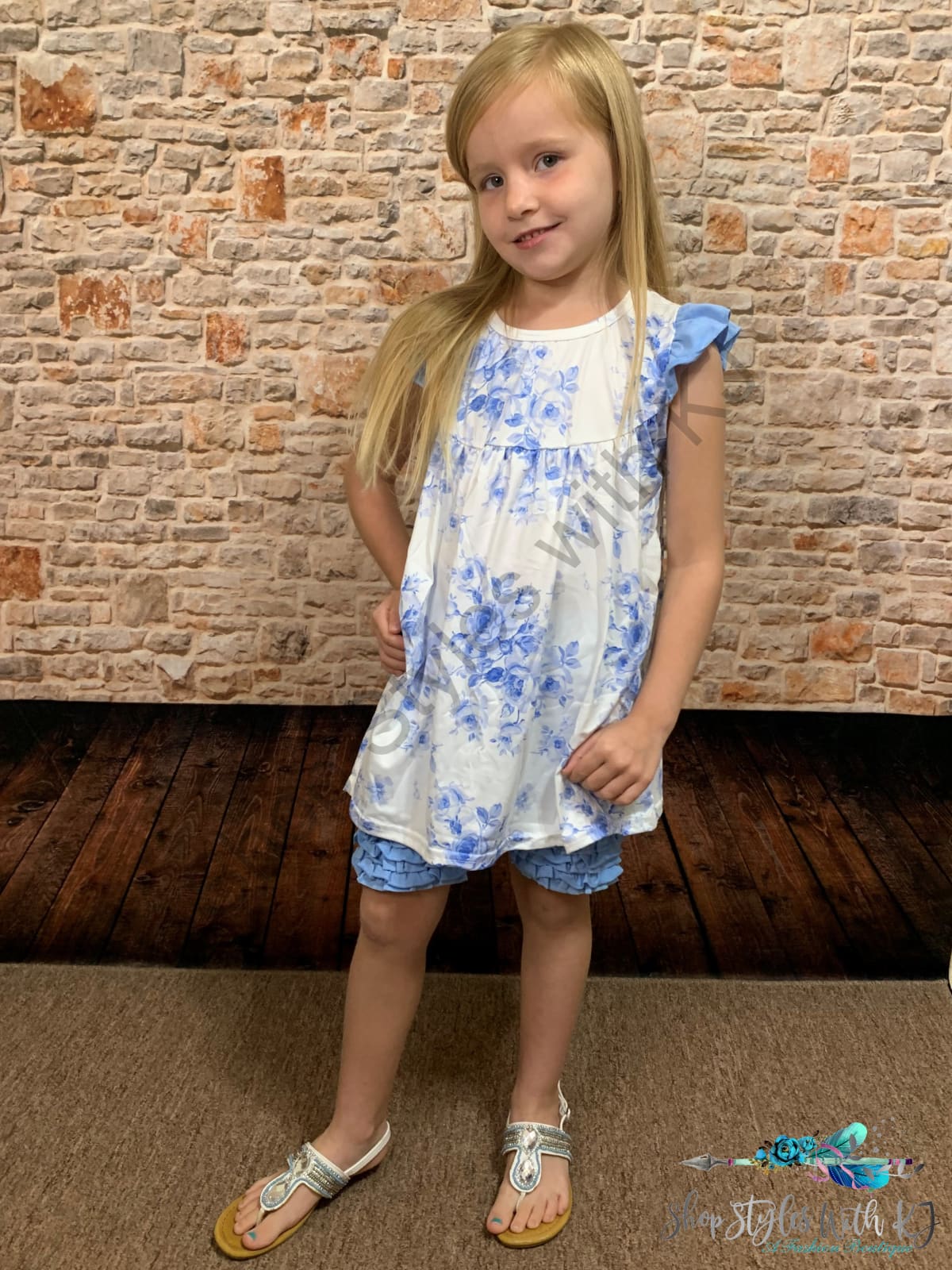 Blue Blooms 2Pc Short Set Kids