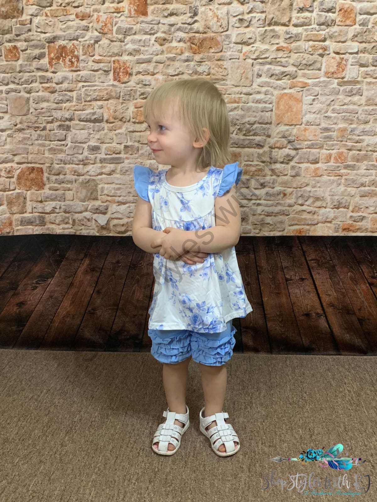 Blue Blooms 2Pc Short Set Kids