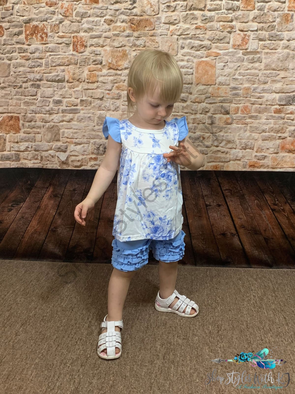 Blue Blooms 2Pc Short Set Kids