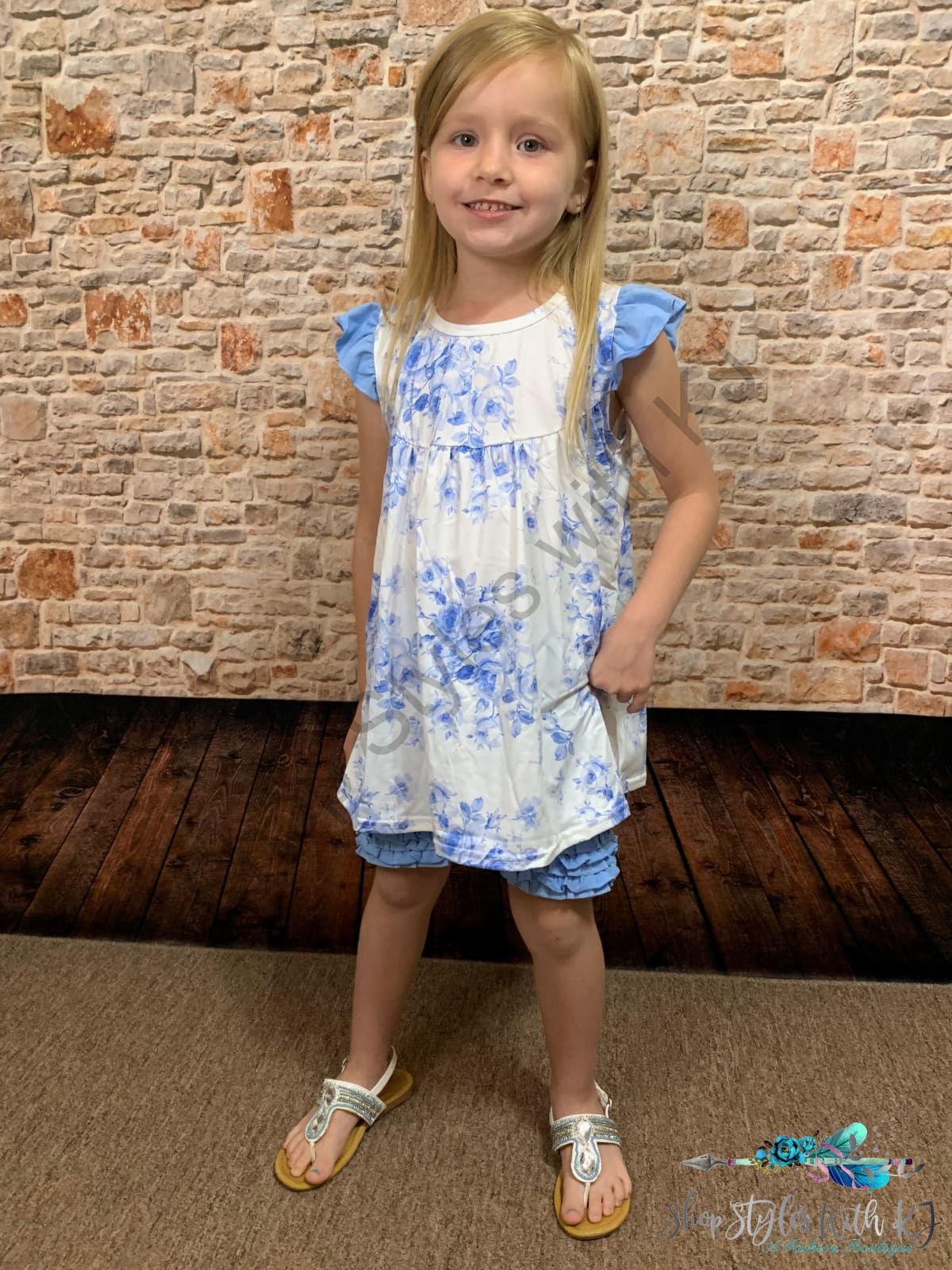 Blue Blooms 2Pc Short Set Kids