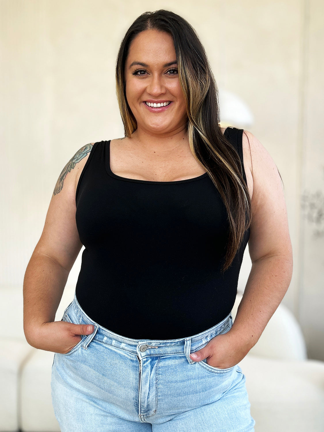 Square Neck Sleeveless Bodysuit - 5 colors