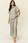Texture Half Zip Short Sleeve Top and Pants Set - 6 Colors