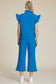 Texture Ruffle Short Sleeve Top and Wide Leg Pants Set - 5 Colors