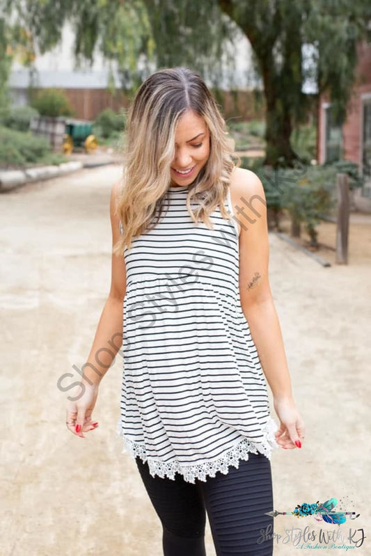 Dainty Laced Striped Sleeveless Babydoll - Size Small