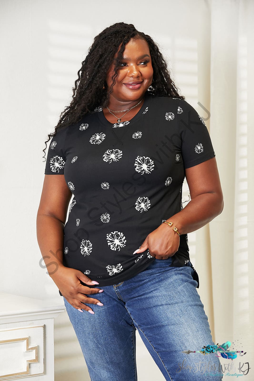 Dandelion Print Round Neck T-Shirt Shirts & Tops