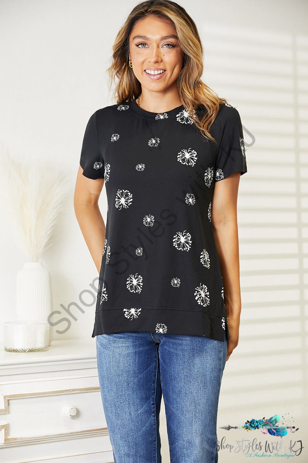 Dandelion Print Round Neck T-Shirt Shirts & Tops