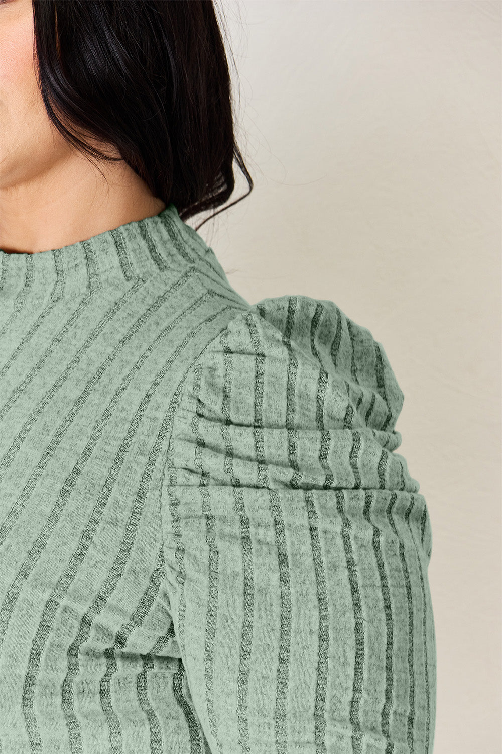 Ribbed Mock Neck Puff Sleeve T-Shirt - 5 Colors