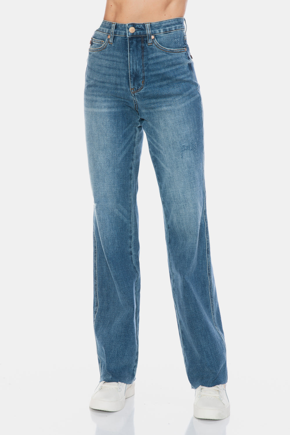 Judy Blue High Waist Tummy Control Cut Raw Hem Straight Jeans