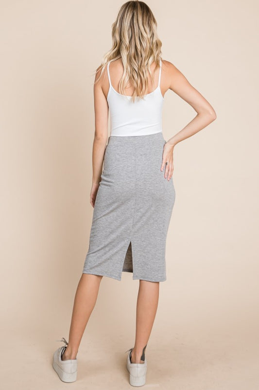 Elastic Waist Pencil Skirt - Gray