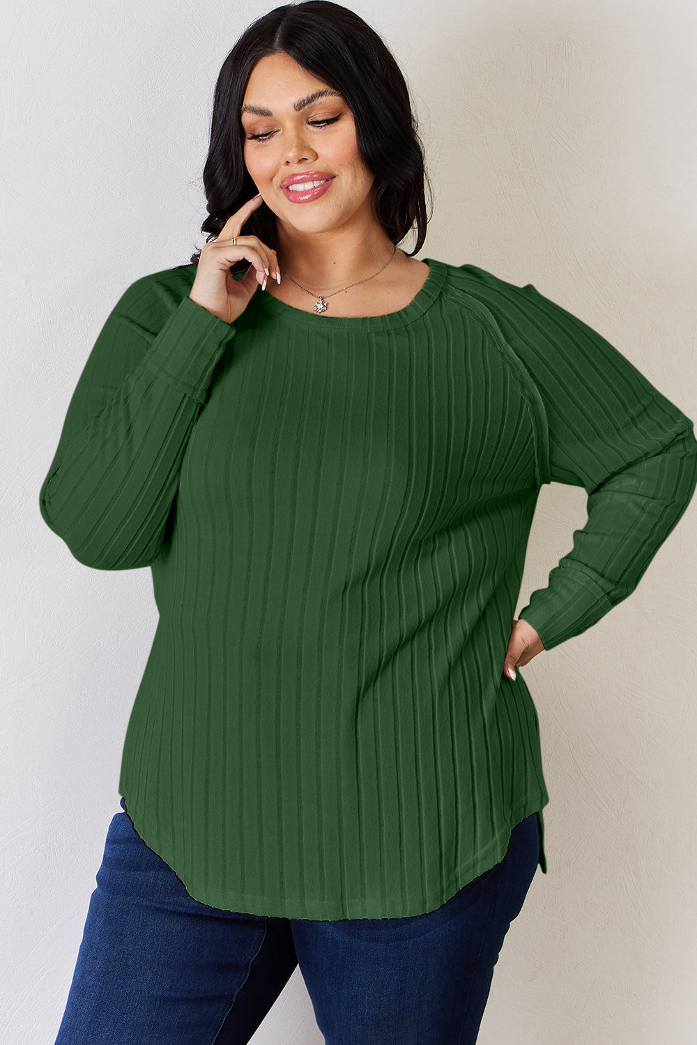 Ribbed Round Neck Slit T-Shirt - 5 Colors