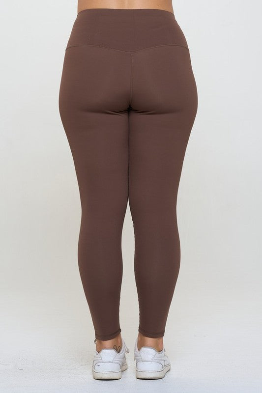 Fleece Lined High Waisted Leggings - Coffee Brown