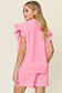 Texture Flounce Sleeve Top and Drawstring Shorts Set - 13 Colors