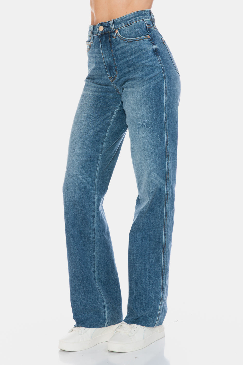 Judy Blue High Waist Tummy Control Cut Raw Hem Straight Jeans