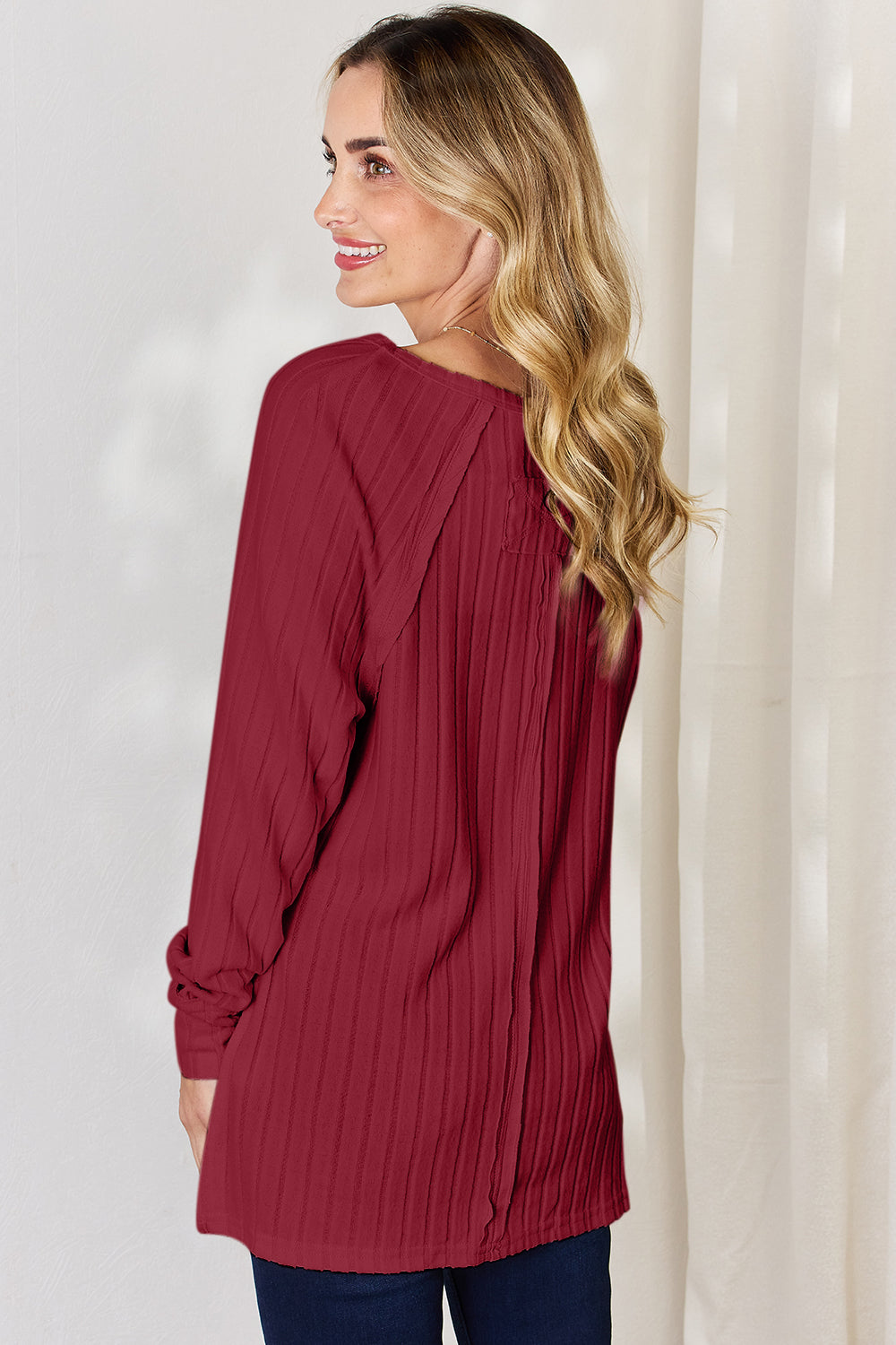 Ribbed Round Neck Slit T-Shirt - 5 Colors