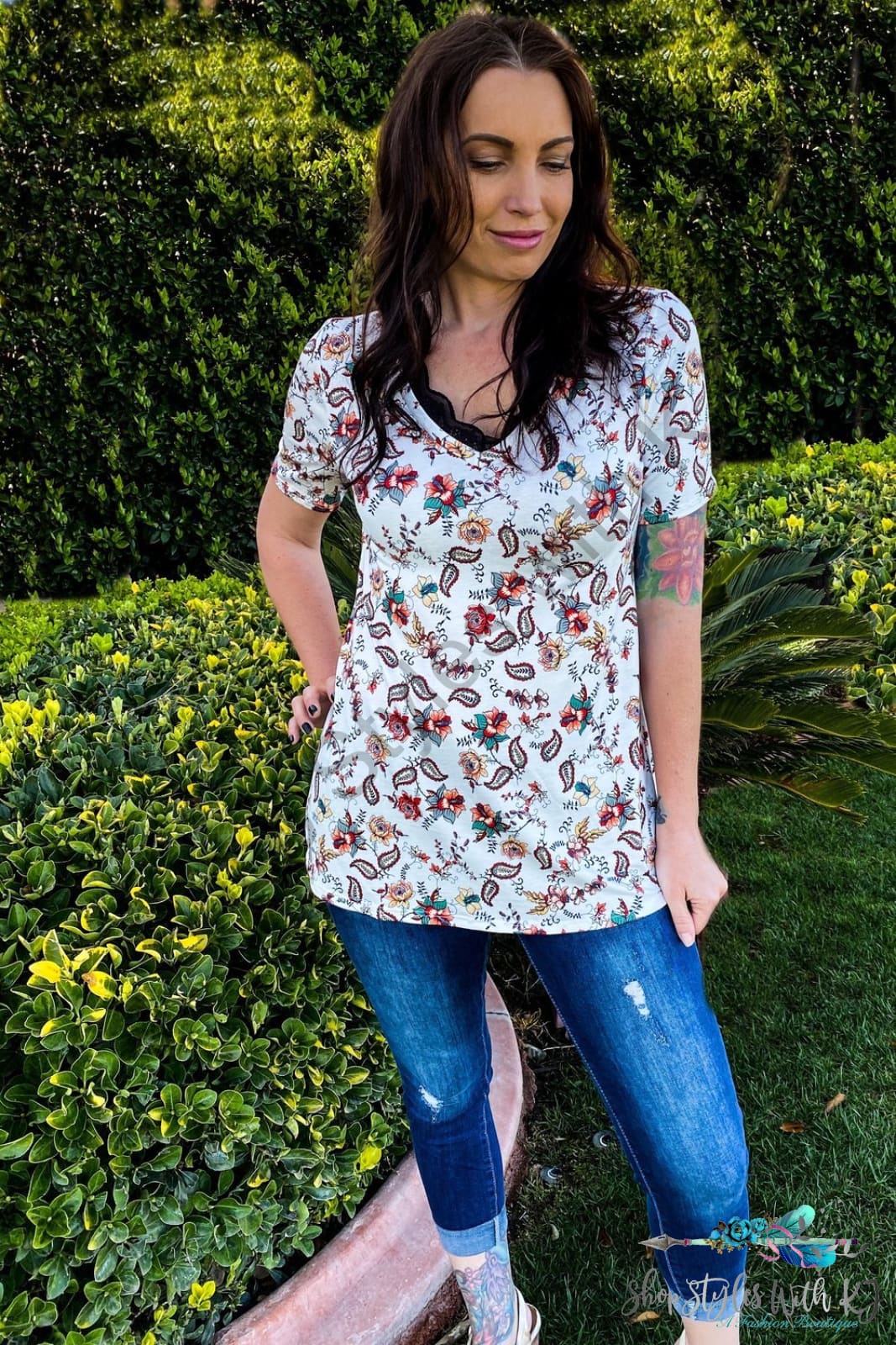 Garden Of Romance Short Sleeve Top - Size Small