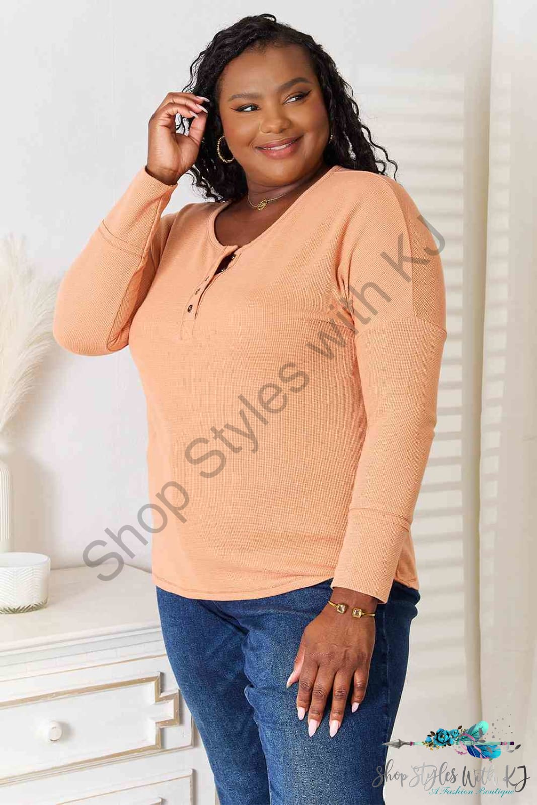 Half Button Long Sleeve Top Shirts & Tops