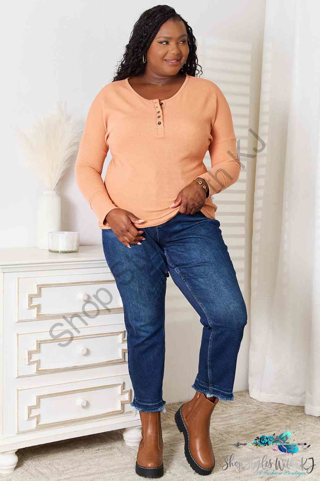 Half Button Long Sleeve Top Shirts & Tops