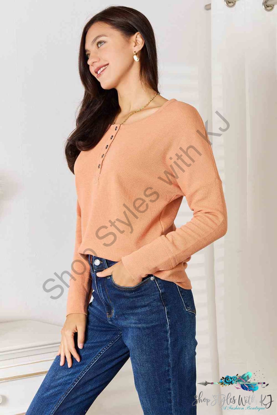 Half Button Long Sleeve Top Shirts & Tops