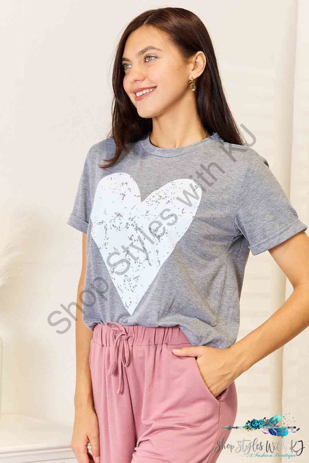 Simply Love Heart Graphic Cuffed Short Sleeve T-Shirt