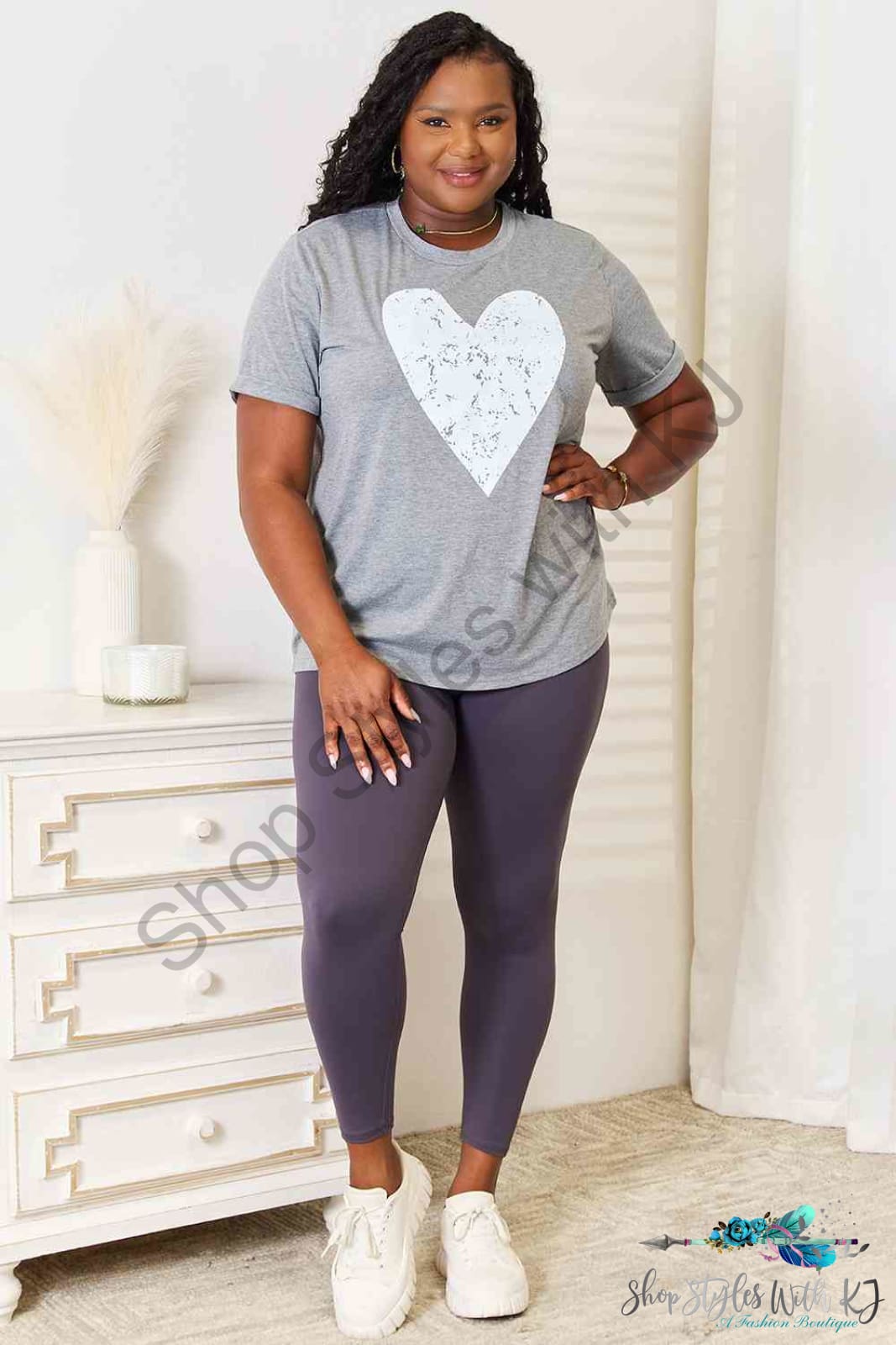Simply Love Heart Graphic Cuffed Short Sleeve T-Shirt