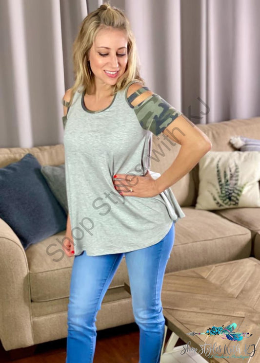 Nothing On You Camo Cold Shoulder Size Small