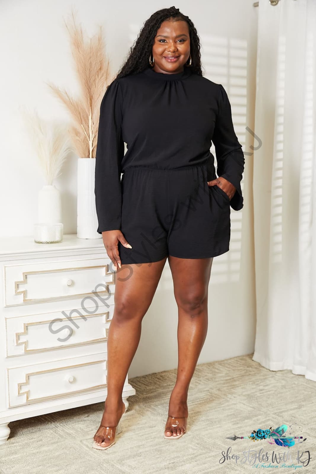 Culture Code Full Size Open Back Romper With Pockets