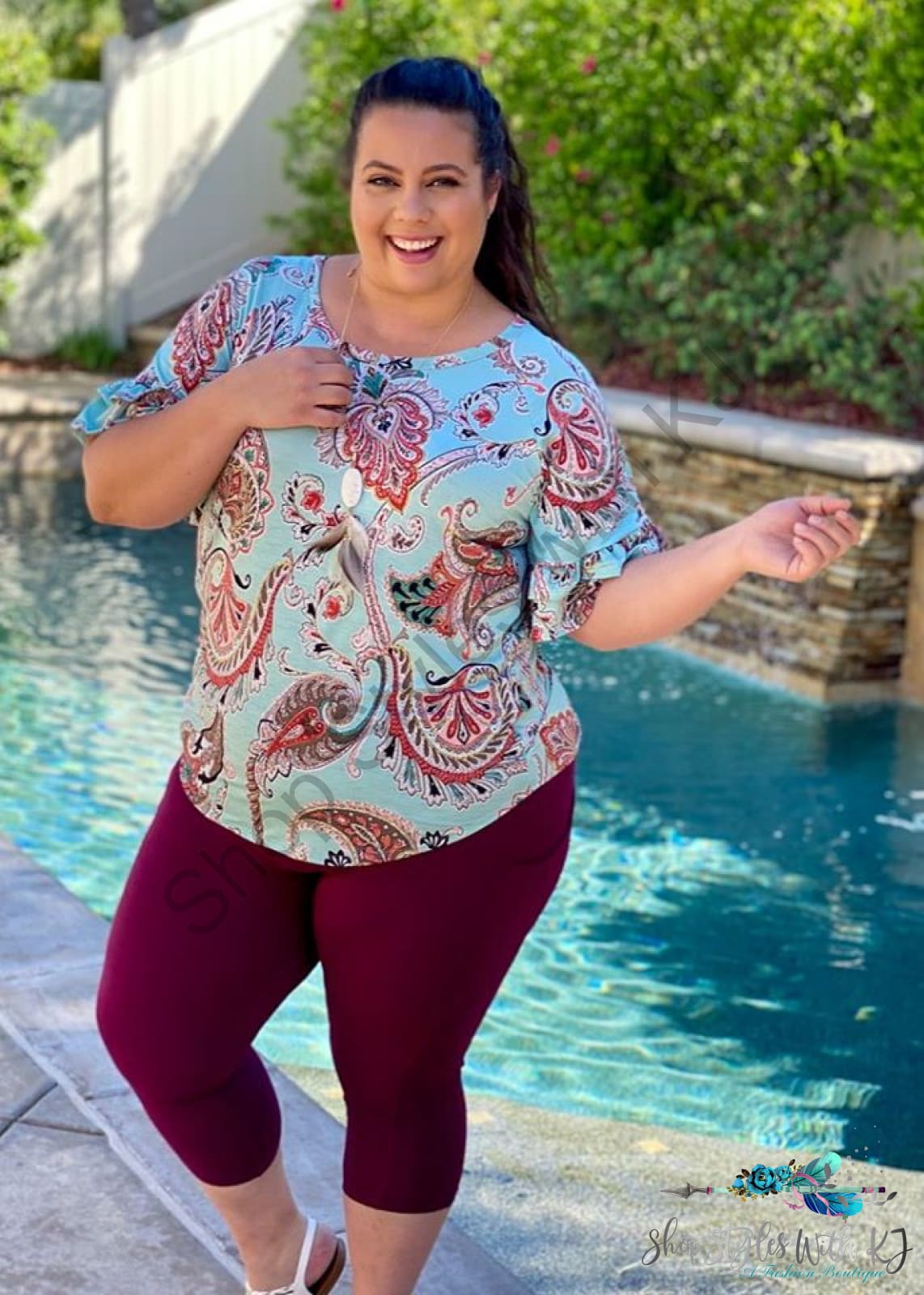 Painted Paisley Ruffle Sleeve Top - Size S