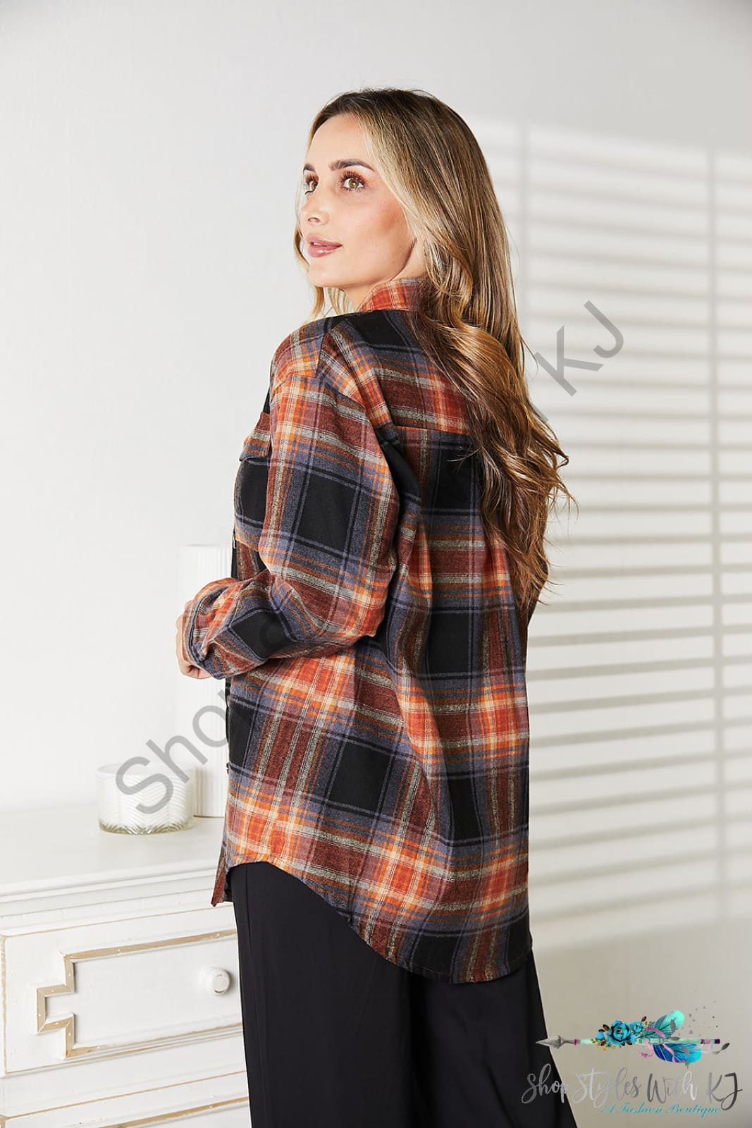 Double Take Plaid Dropped Shoulder Shirt Shirts & Tops
