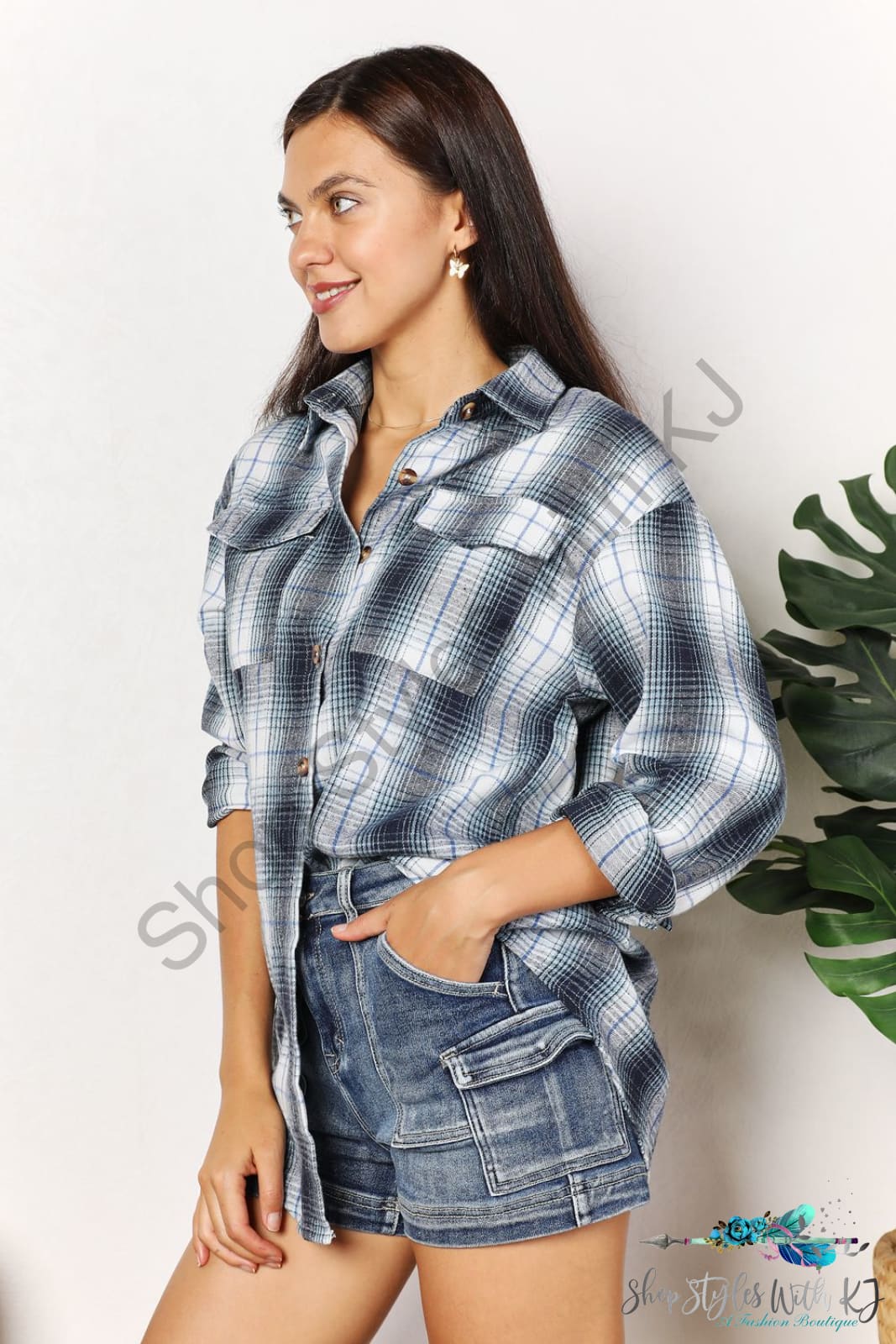 Double Take Plaid Dropped Shoulder Shirt Shirts & Tops