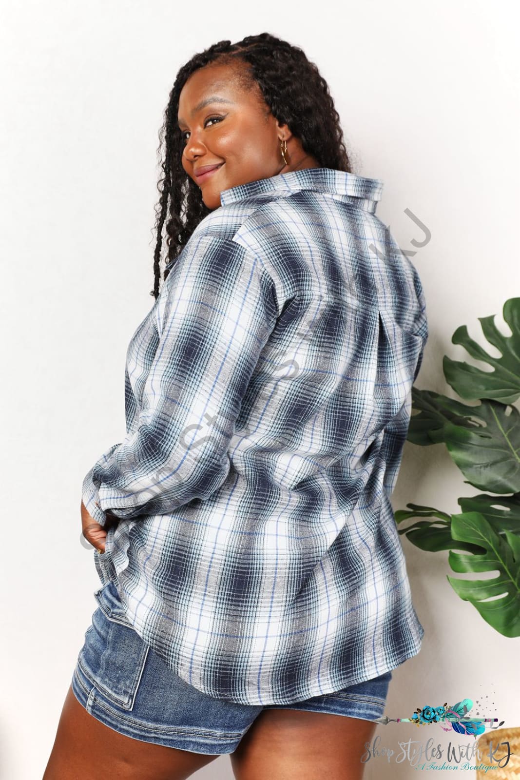 Double Take Plaid Dropped Shoulder Shirt Shirts & Tops