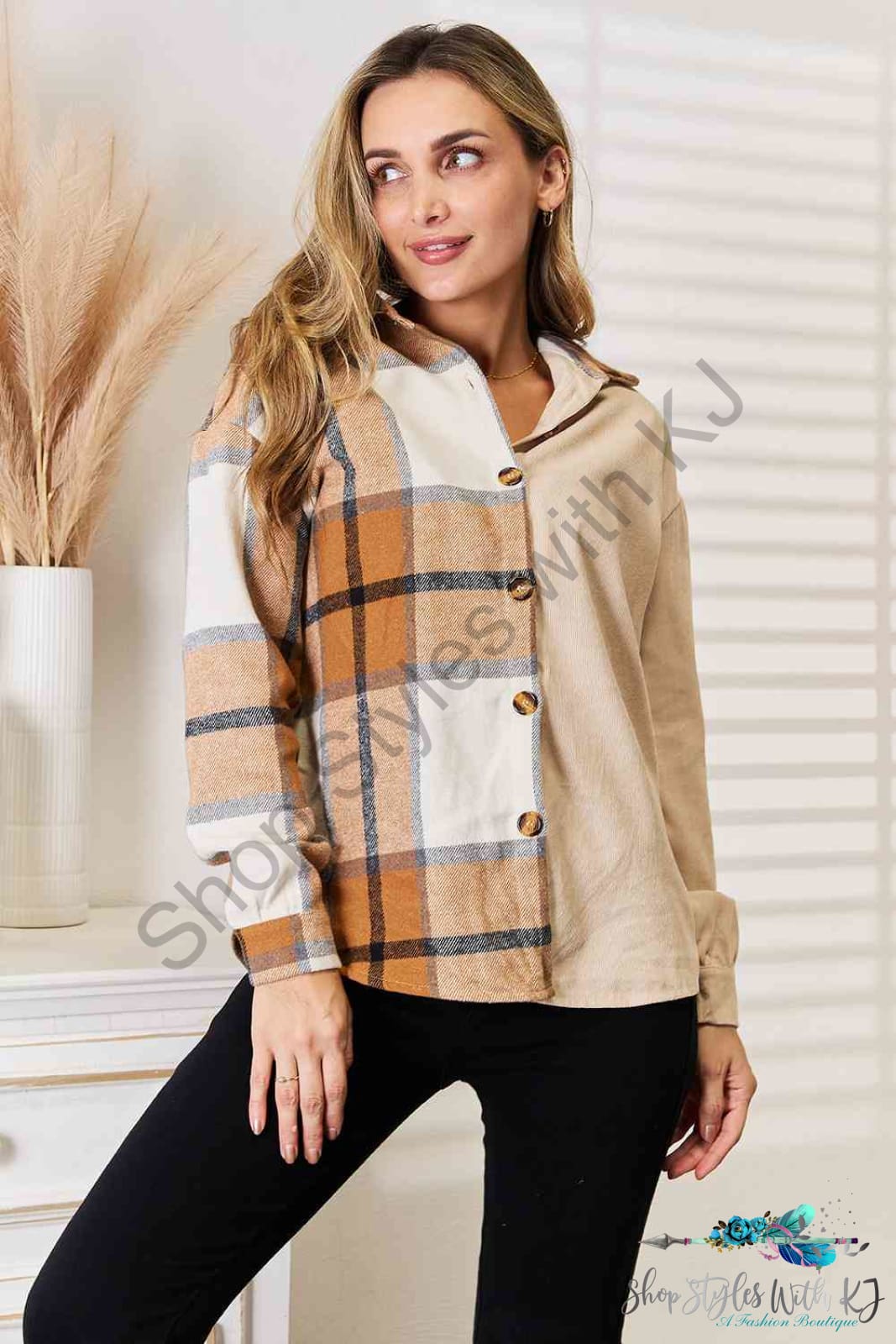 Double Take Plaid Print Dropped Shoulder Shirt