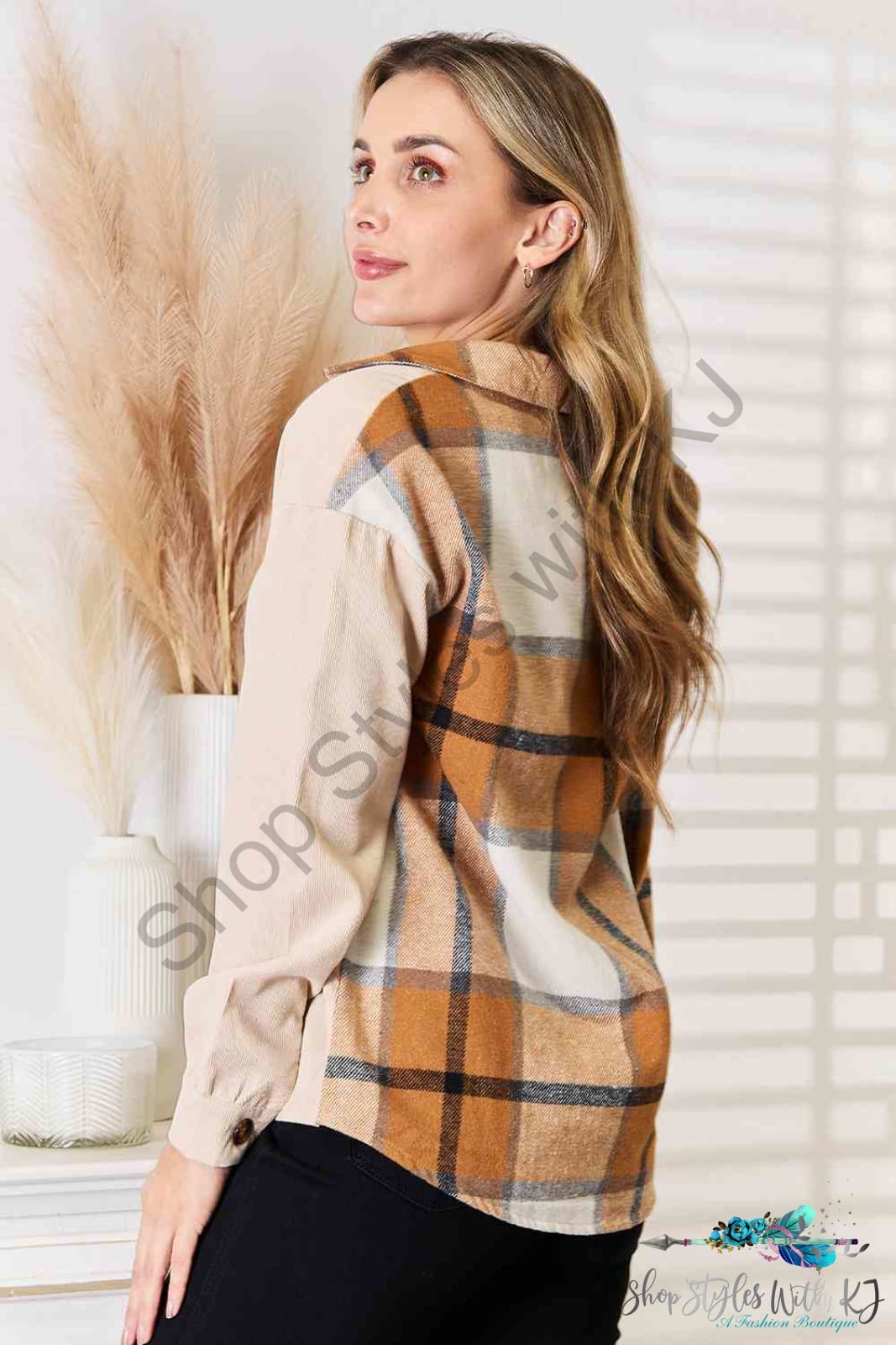 Double Take Plaid Print Dropped Shoulder Shirt