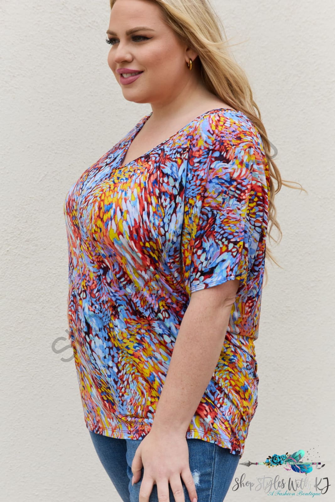Printed Dolman Flowy Top Shirts & Tops