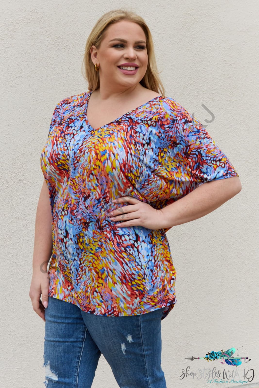 Printed Dolman Flowy Top Shirts & Tops