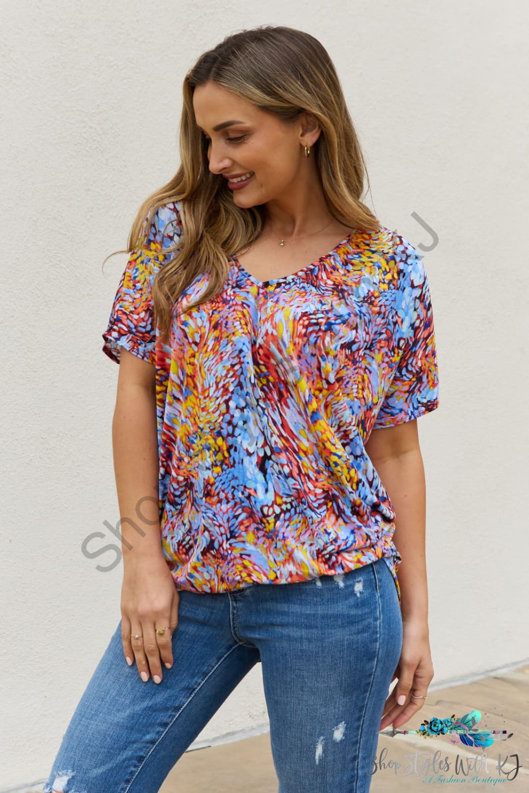 Printed Dolman Flowy Top Shirts & Tops