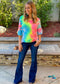 Rainbow Sherbet Tie Dye Bell Sleeve Top - Size Small