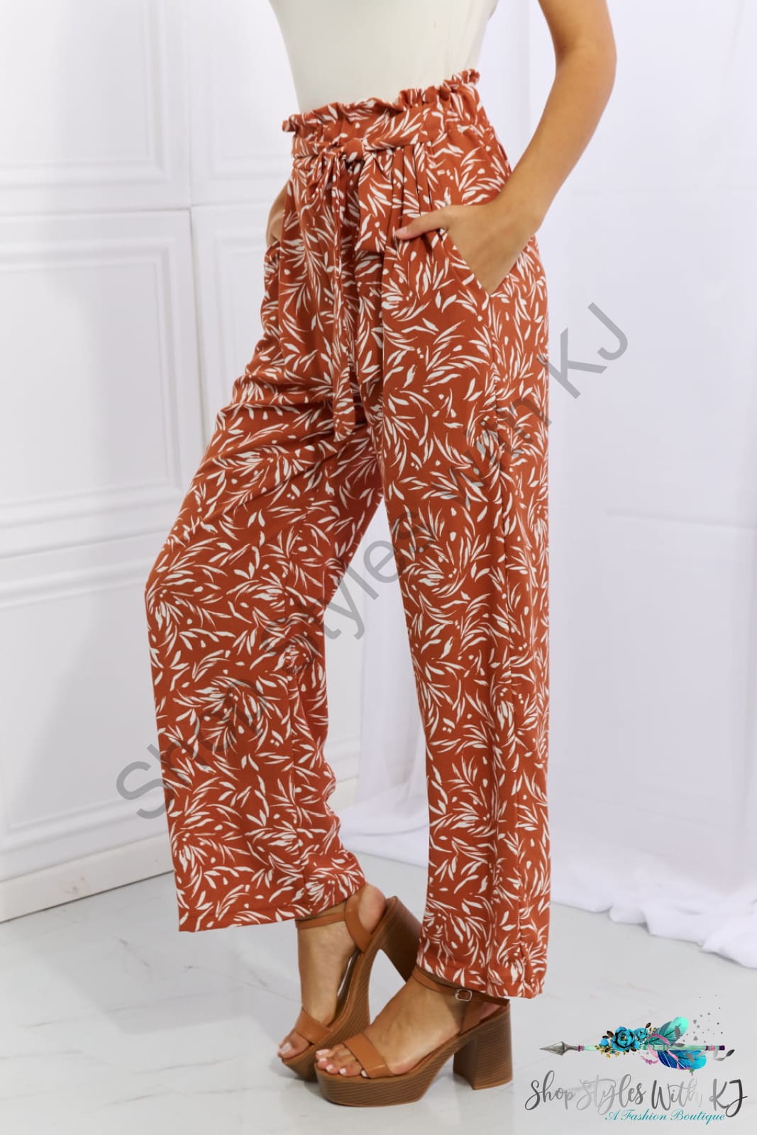 Heimish Right Angle Full Size Geometric Printed Pants In Red Orange