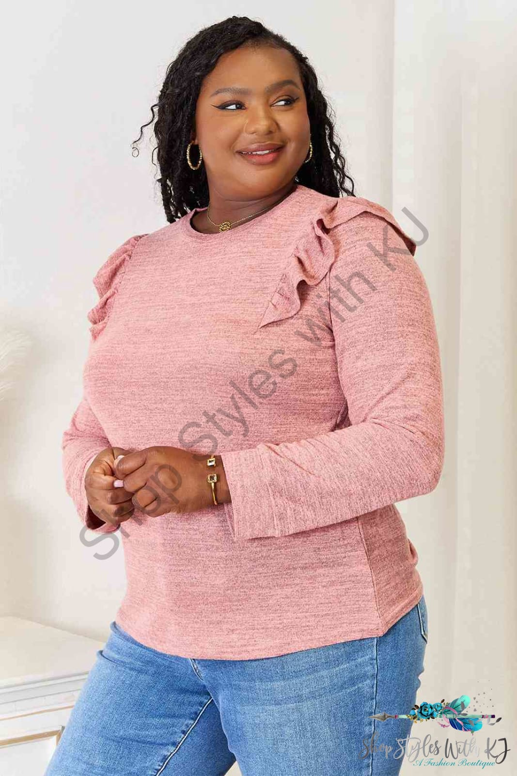 Ruffle Shoulder Long Sleeve T-Shirt Shirts & Tops