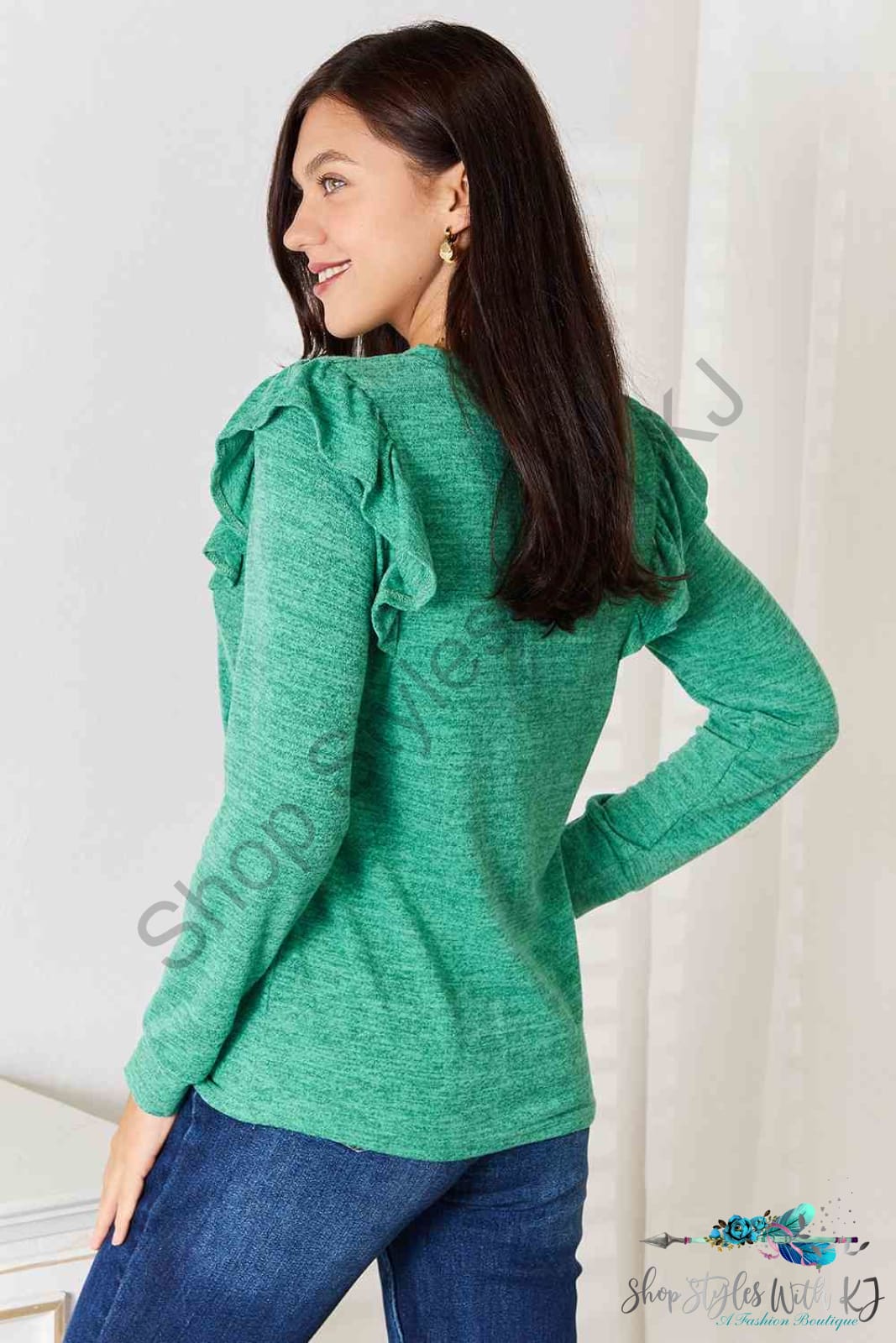 Ruffle Shoulder Long Sleeve T-Shirt Shirts & Tops